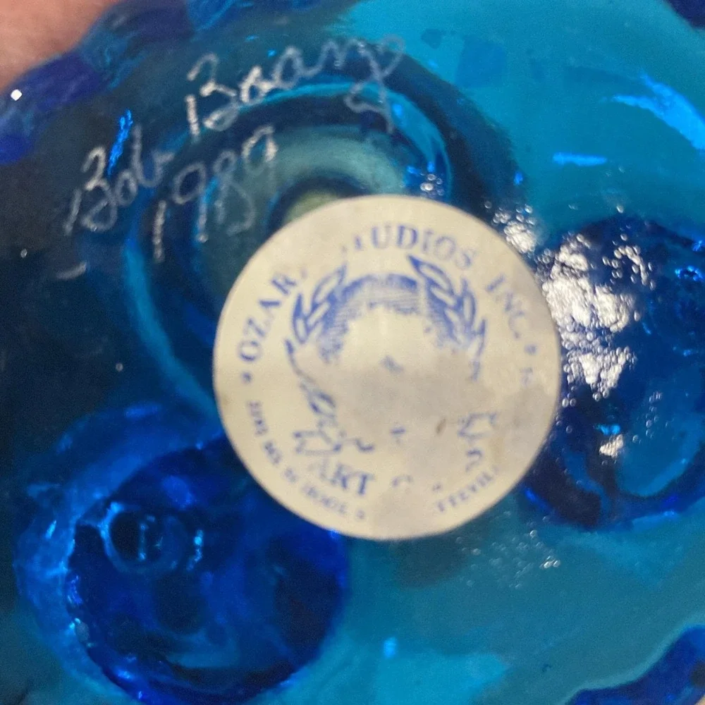 Vintage 1987 Ozark Art Studios Cobalt Blue Swan Bud Vase - Signed‎